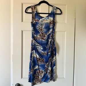 Vintage Hilo Hattie Women’s Hawaiian Dress Size XS Blue Sarong Faux Wrap Guitar